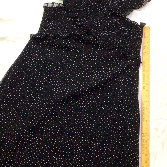 LUCY PARIS ‘Dorothy’ Black Chiffon White Dots Smocked Shoulder Side Zip - Picture 8 of 10